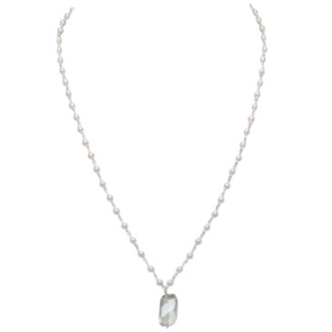 Aquamarine Gemstone With Pearl Chain White Rhodium Plating