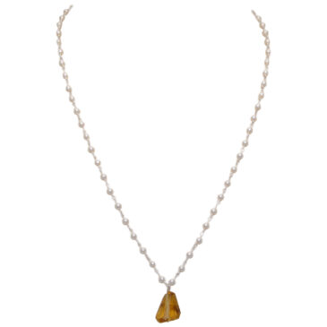 Citrine Gemstone With Pearl Chain White Rhodium Plating