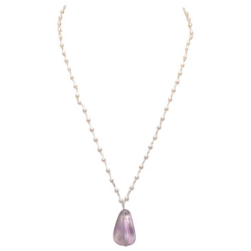 Amethyst Gemstone With Pearl Chain White Rhodium Plating