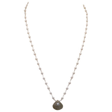 Rutile quatz Gemstone With Pearl Chain White Rhodium Plating