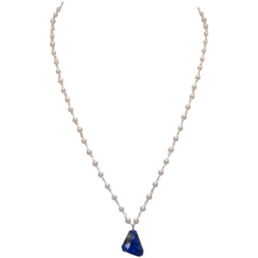 Lapis Lazuli Gemstone With Pearl Chain White Rhodium Plating