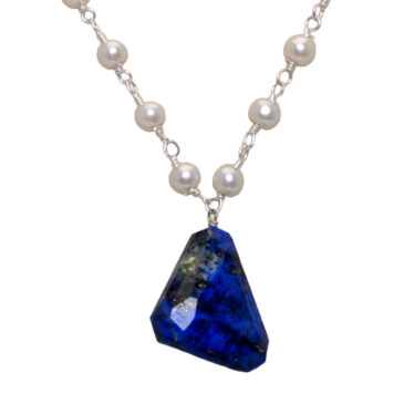 Lapis Lazuli Gemstone With Pearl Chain White Rhodium Plating