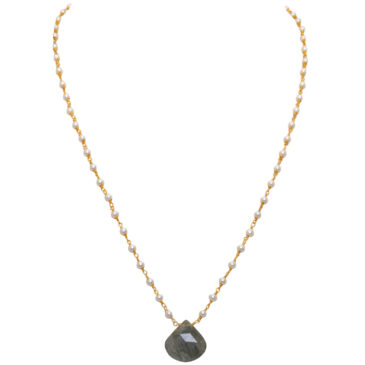 Rutile quatz Gemstone With Pearl Chain Gold Rhodium Plating