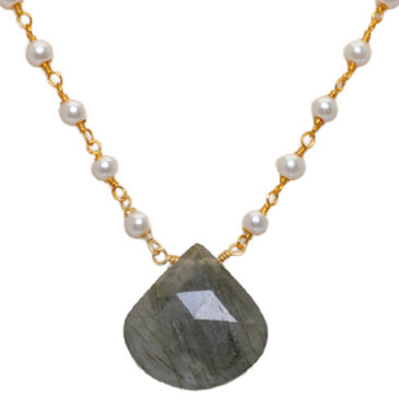 Rutile quatz Gemstone With Pearl Chain Gold Rhodium Plating