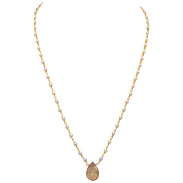 Citrine Gemstone With Pearl Chain Gold Rhodium Plating