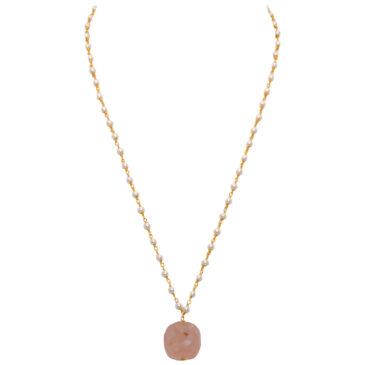Morganite Gemstone With Pearl Chain Gold Rhodium Plating