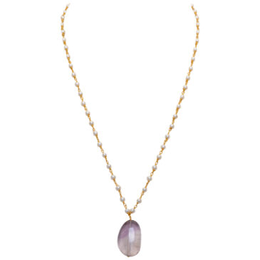 Amethyst Gemstone With Pearl Chain Gold Rhodium Plating