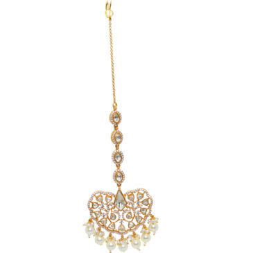 Pearl & Moissanite Studded Maang Tikka Or Forehead Ornament In Silver