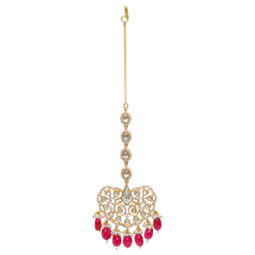Ruby & Moissanite Studded Maang Tikka Or Forehead Ornament In Silver