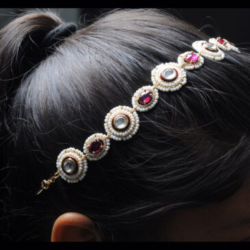 Pink Tourmaline & White Topaz Studded Matha Patti Head Accesorry