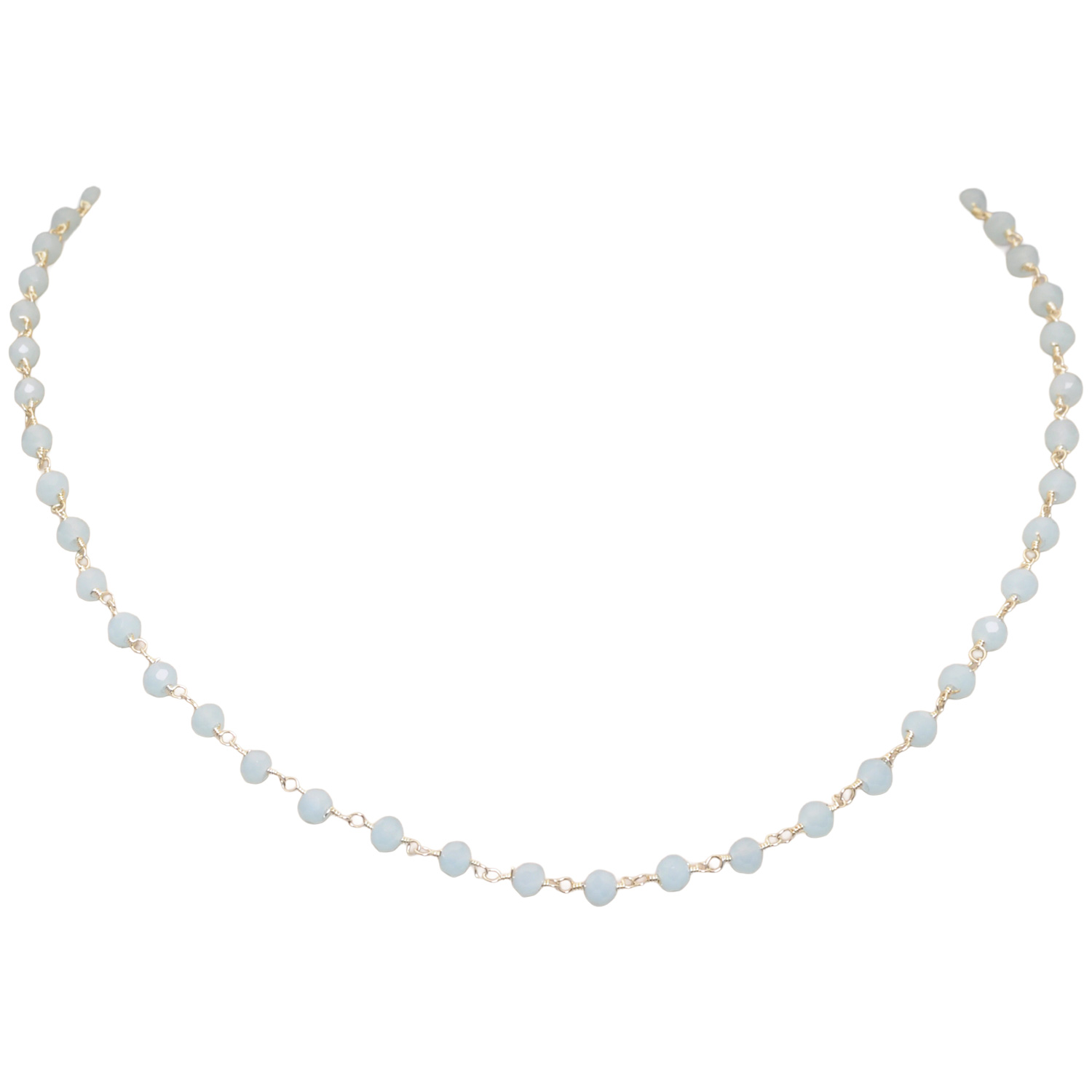 Blue Chalcedony Color Cubic Zirconia Beads Necklace (Silver)