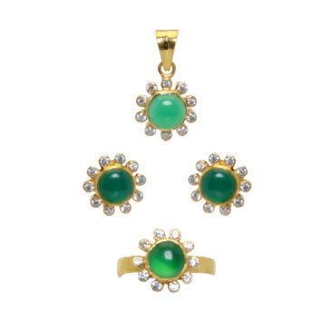 emerald & topaz gemstone studded 925 Sterling Silver Pendant Set