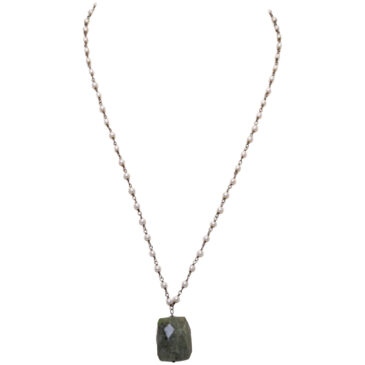 Labradorite Gemstone With Pearl Chain Black Rhodium Plating