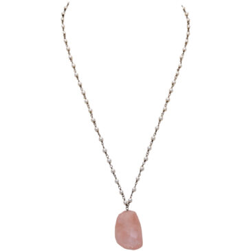 Morganite Gemstone With Pearl Chain Black Rhodium Plating