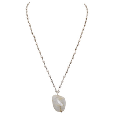 Moonstone Gemstone With Pearl Chain Black Rhodium Plating
