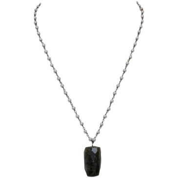 Labradorite Gemstone With Pearl Chain Black Rhodium Plating