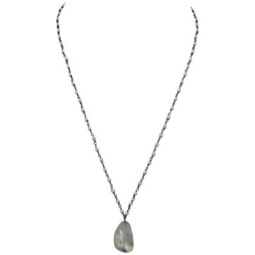 Aquamarine Gemstone With Pearl Chain Black Rhodium Plating