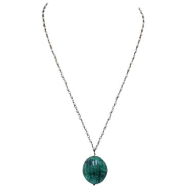 Emerald Gemstone With Pearl Chain Black Rhodium Plating