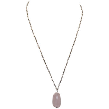 Morganite Gemstone With Pearl Chain Black Rhodium Plating