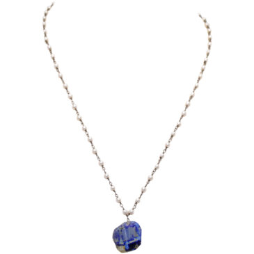 Lapis Lazuli Gemstone With Pearl Chain Black Rhodium Plating