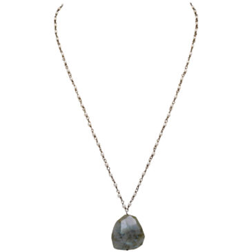 Labradorite Gemstone With Pearl Chain Black Rhodium Plating