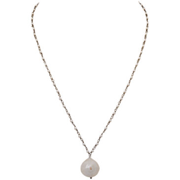 Solar quartz Gemstone With Pearl Chain Black Rhodium Plating