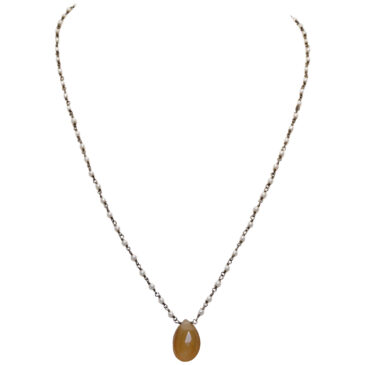 Chalcedony Gemstone With Pearl Chain Black Rhodium Plating