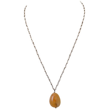 Opal Gemstone With Pearl Chain Black Rhodium Plating