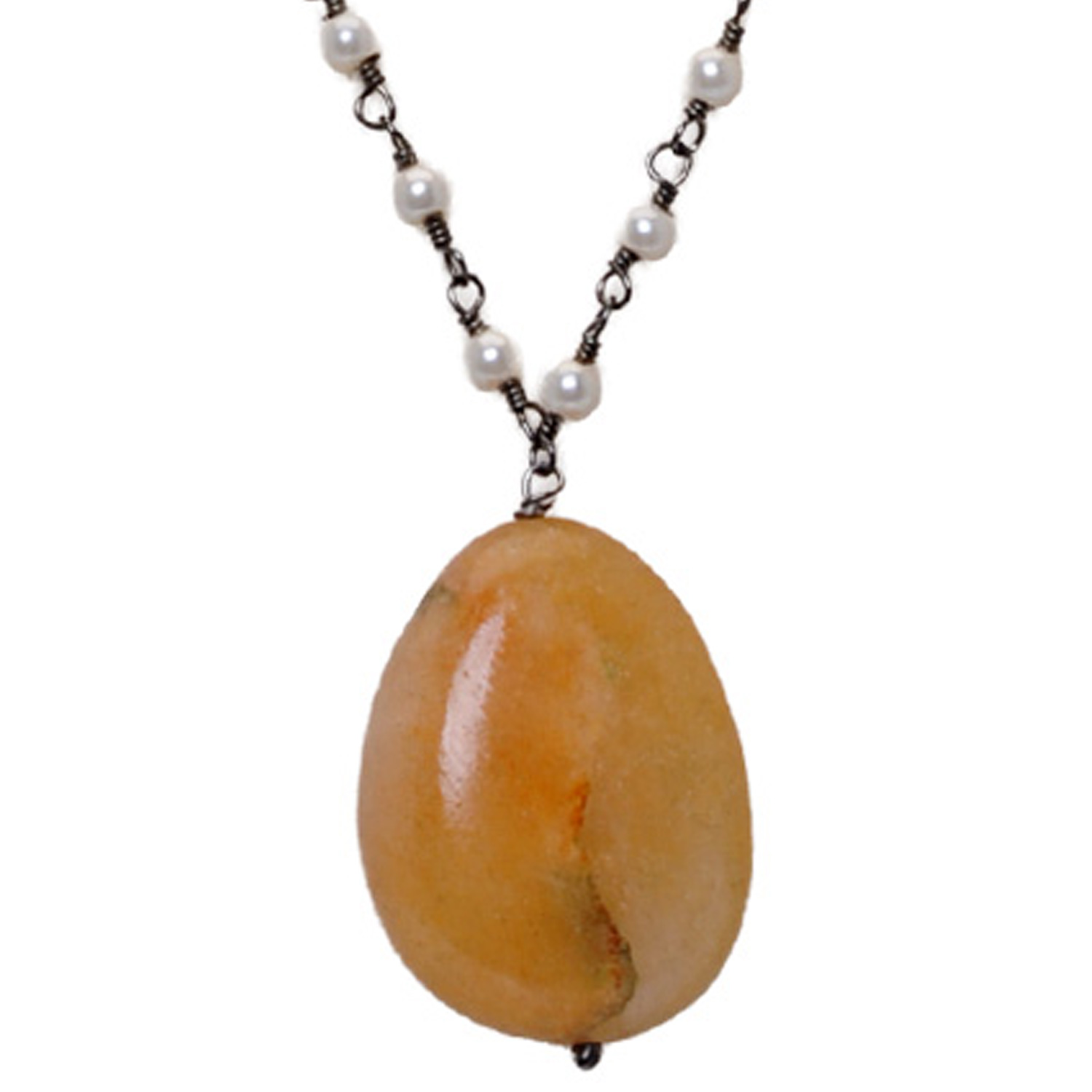 Opal Gemstone With Pearl Chain Black Rhodium Plating - Image 4