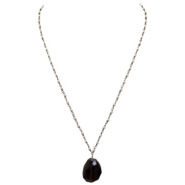 Smoky Gemstone With Pearl Chain Black Rhodium Plating
