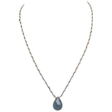 Blue Chalcedony Gemstone With Pearl Chain Black Rhodium Plating