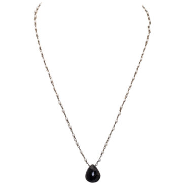 Black Spinel Gemstone With Pearl Chain Black Rhodium Plating