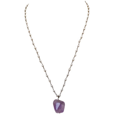 Amethyst Gemstone With Pearl Chain Black Rhodium Plating