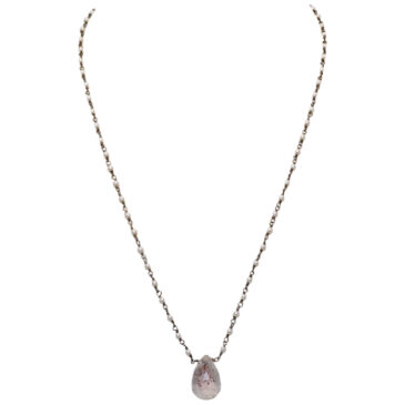 Pink Amethyst Gemstone With Pearl Chain Black Rhodium Plating