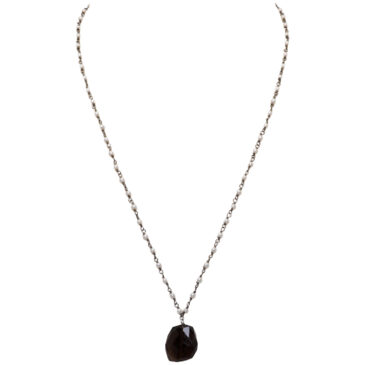 Smoky Gemstone With Pearl Chain Black Rhodium Plating