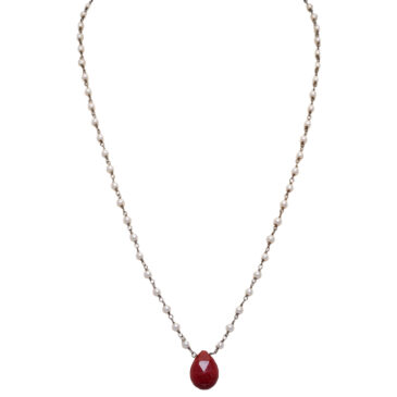 Ruby Gemstone With Pearl Chain Black Rhodium Plating