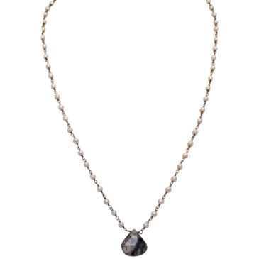 Rutile quatz Gemstone With Pearl Chain Black Rhodium Plating