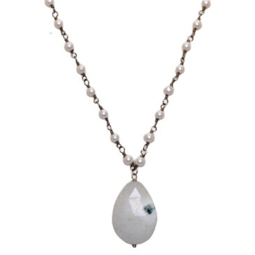 Solar quartz Gemstone With Pearl Chain Black Rhodium Plating