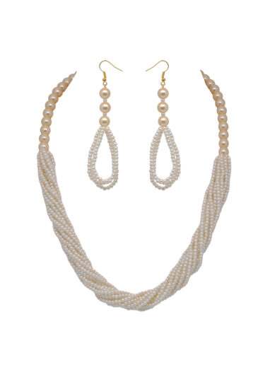 12-Rows Pearl Necklace With Beautiful Earrings For Women