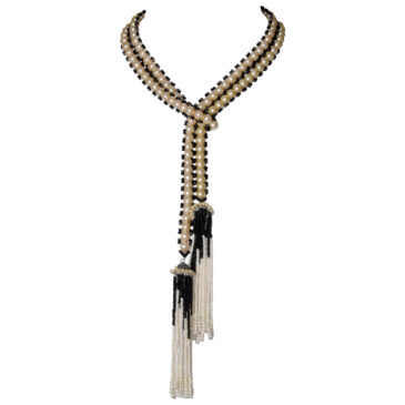Beautiful Pearl & Black Spinal Color Zircon Bead Necklace For Women