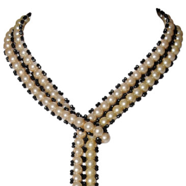 Beautiful Pearl & Black Spinal Color Zircon Bead Necklace For Women