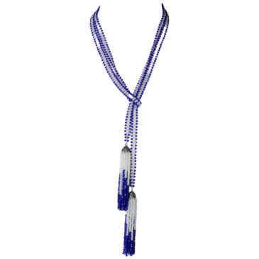 Lapis & White Moonstone Zircon Bead Necklace For Women