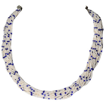 20-Rows Pearl And Blue Sapphire Glass Bead Necklace For Women