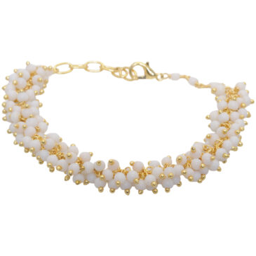 White Jasper Zircon Beads Bracelet In Yellow Polish