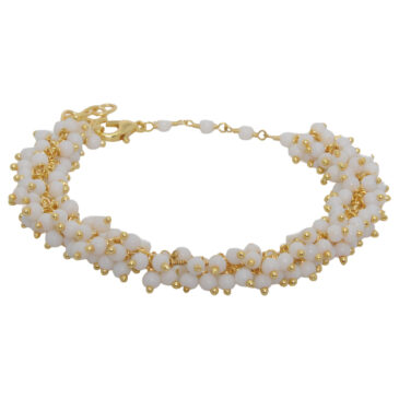 White Jasper Zircon Beads Bracelet In Yellow Polish