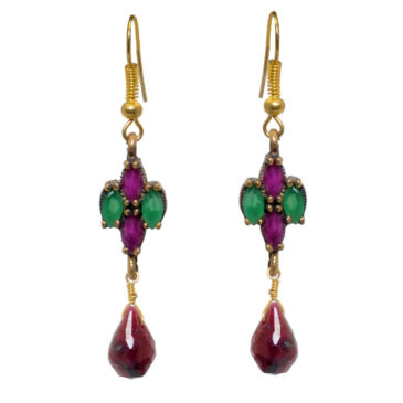Ruby & Emerald Gemstone Studded Earrings In Silver