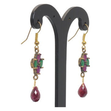 Ruby & Emerald Gemstone Studded Earrings In Silver