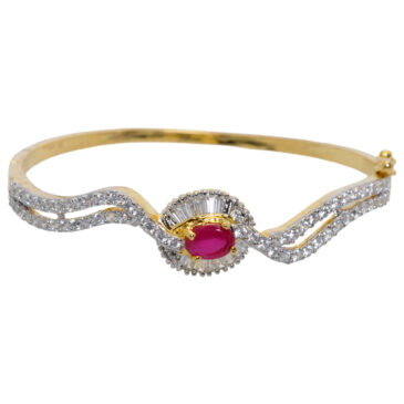 Fine quallity Ruby & cubic zirconia studded gold plated bracelet