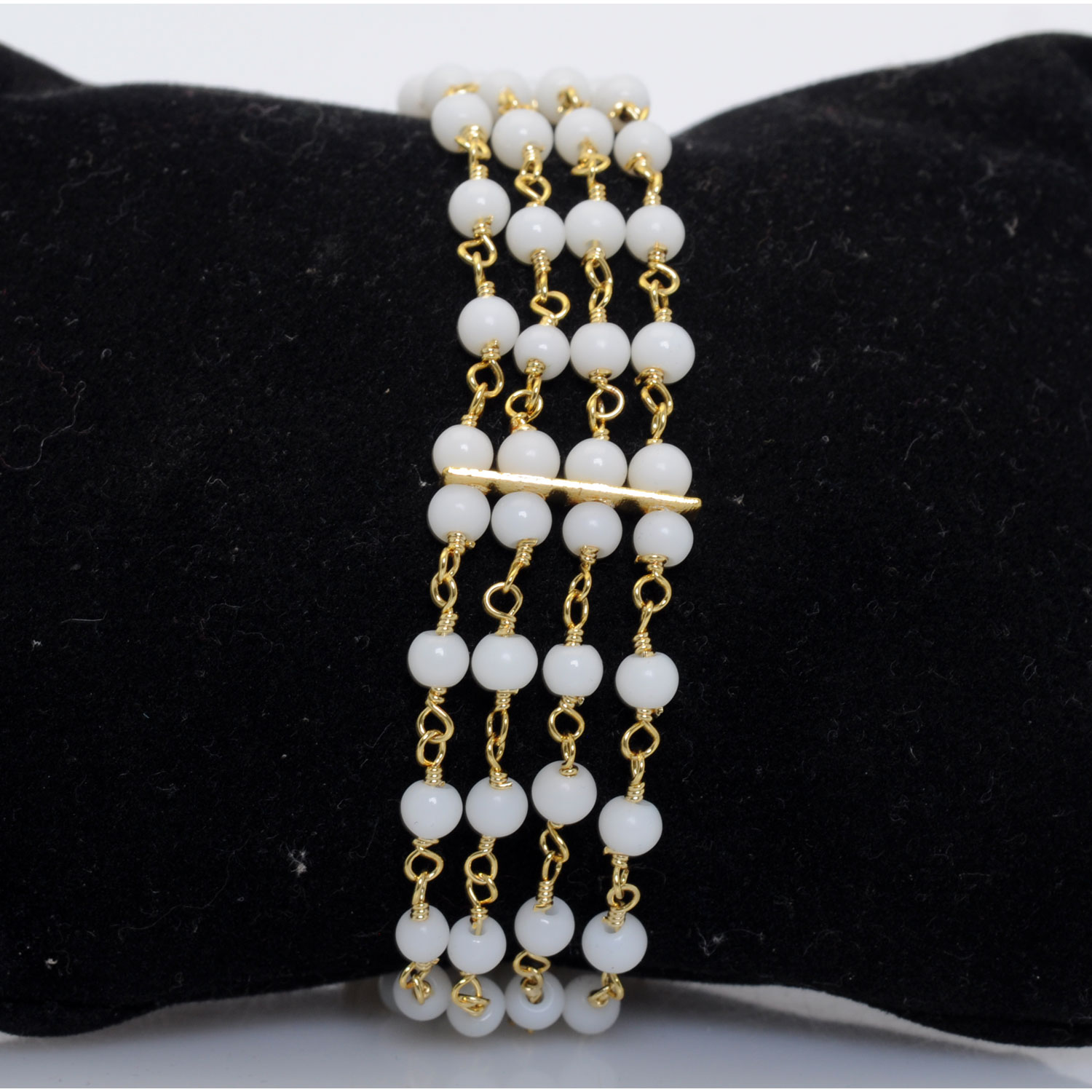 4 Rows Of White Agate Bead Bracelet