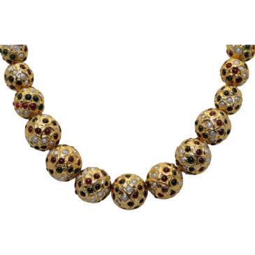 Pearl & Multicolor Stone Studded Jadau Balls Necklace